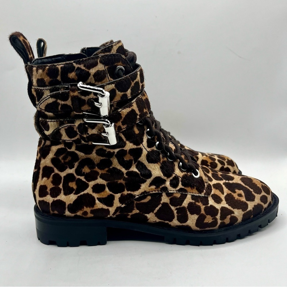REBECCA MINKOFF Animal Print Boots Jaiden Calf Hair Leopard Combat Boots Size 8M - Picture 6 of 16
